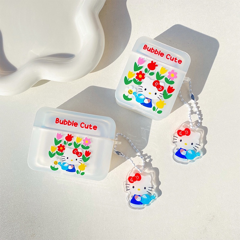 Vỏ Bảo Vệ Hộp Sạc Tai Nghe Airpods 1/2 Pro Bằng Silicon Hình Vuông Họa Tiết Hoạt Hình Kitty Dễ Thương