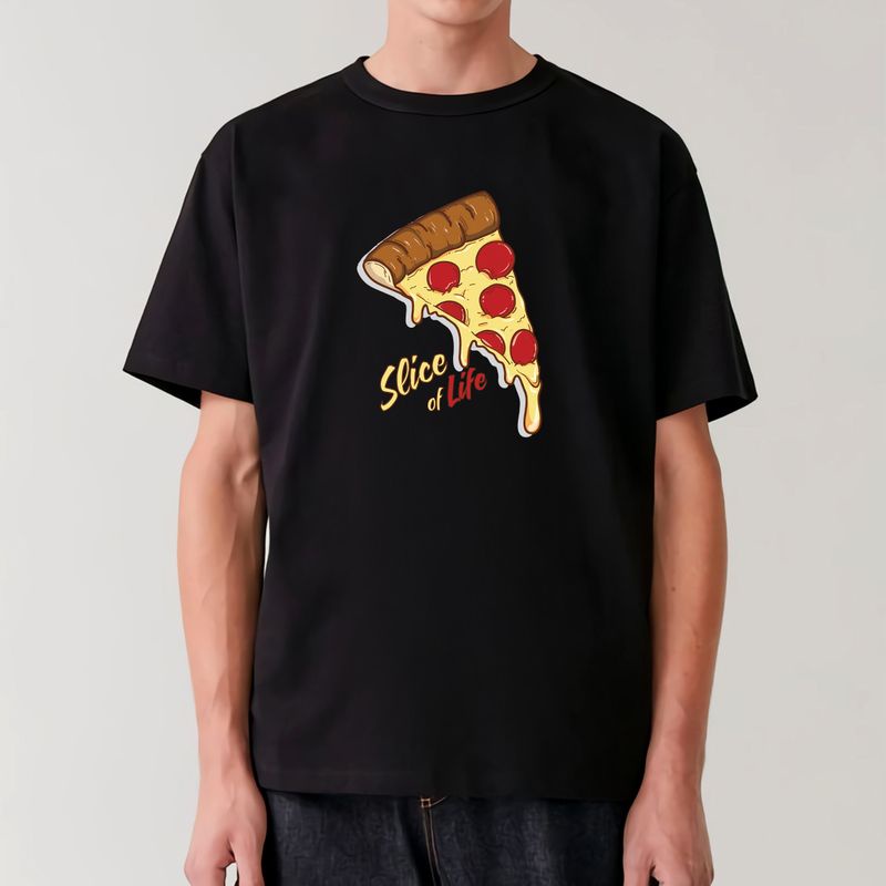 Áo thun dáng rộng unisex hình pizza Slice of life size XS-3XL 100% cotton