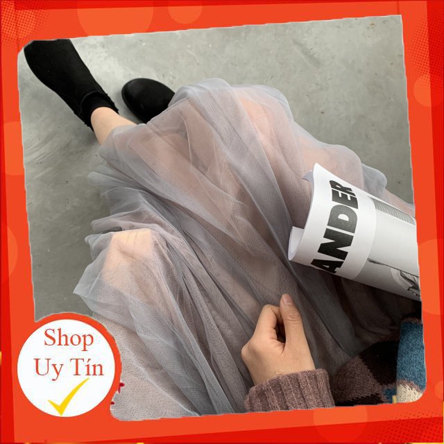 (ORDER) Chân váy lưới mềm xếp ly xòe dài 3 lớp màu xanh pha tím nhẹ nhàng tiểu thư Hàn Quốc vintage - Có ảnh thật