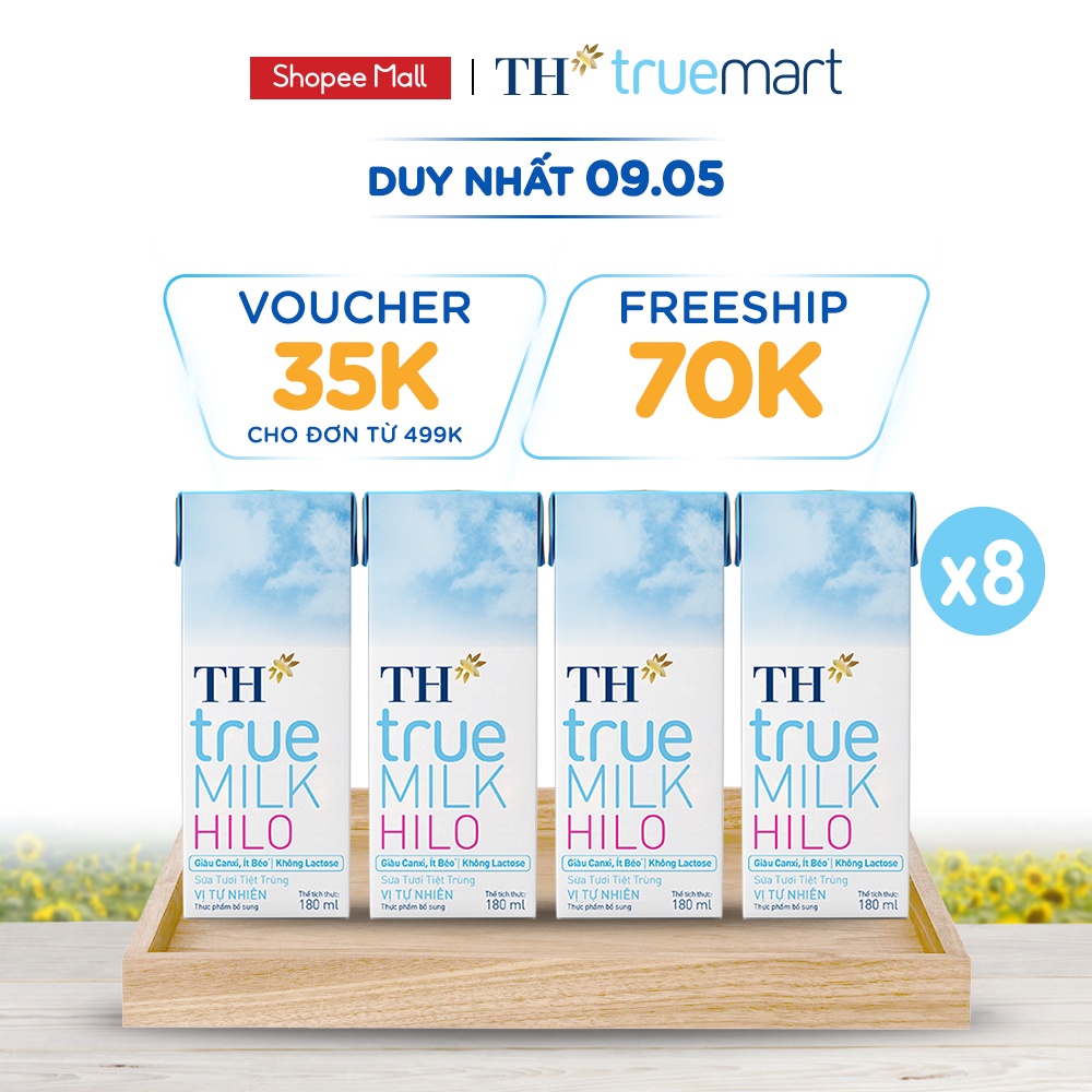 8 Lốc sữa tươi tiệt trùng TH True Milk HILO 180ml (180ml x 4 hộp)