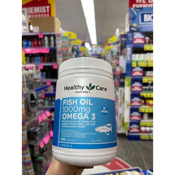Viên uống dầu cá tự nhiên Healthy care Fish Oil 1000mg Omega 3, 400v
