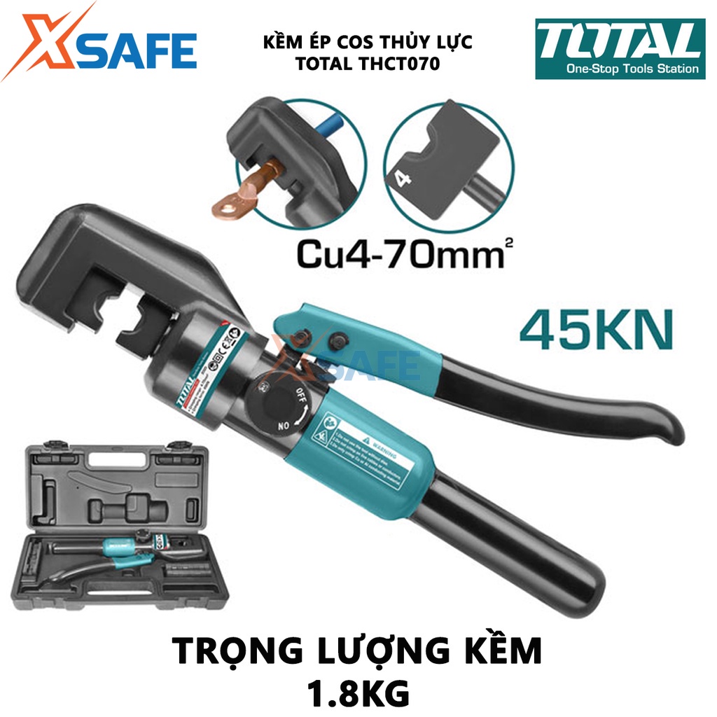 Kềm ép cos thủy lực TOTAL THCT070 Kìm thủy lực kiểu uốn hình lục giác, kích thước uốn 11mm, kèm đai ốc và một bộ ron