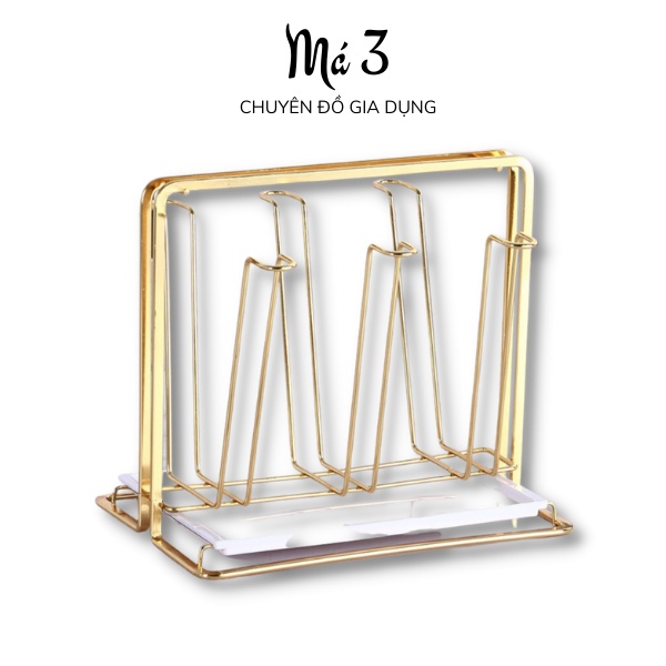 Khay úp ly mạ vàng inox 304 cao cấp - Giá đỡ cốc vàng thép không gỉ sang trọng kèm khay hứng nước