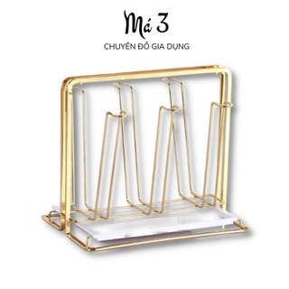 Khay úp ly mạ vàng inox 304 cao cấp - Giá đỡ cốc vàng thép không gỉ sang trọng kèm khay hứng nước