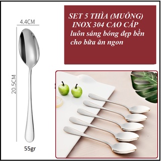 Combo 5 chiếc thìa nhọn inox sus 304 ăn cơm ,cháo ,phở 3 tiêu chí dày bóng đẹp