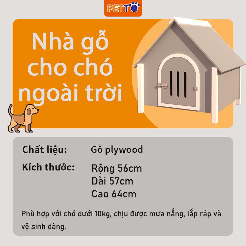Nhà cho chó PETTO ngoài trời CAO CẤP bằng GỖ thiết kế chắc chắn, thoáng mát chuồng cho chó dưới 10 Kg DH015
