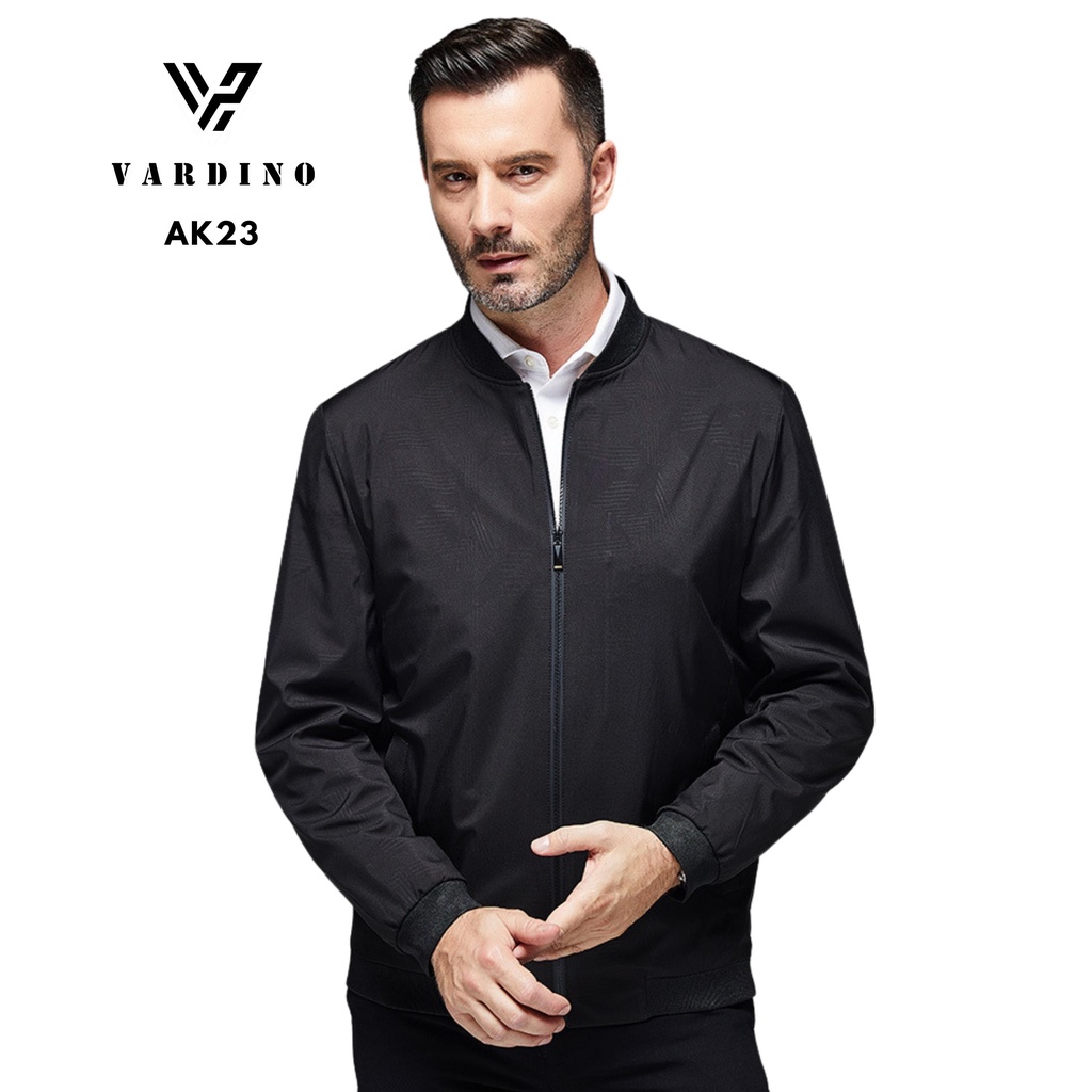 Khoác nam trung niên VARDINO kiểu áo khoác bomber nam cao cấp không nhăn có 2 túi trong màu xanh than, màu đen AK22,AK23