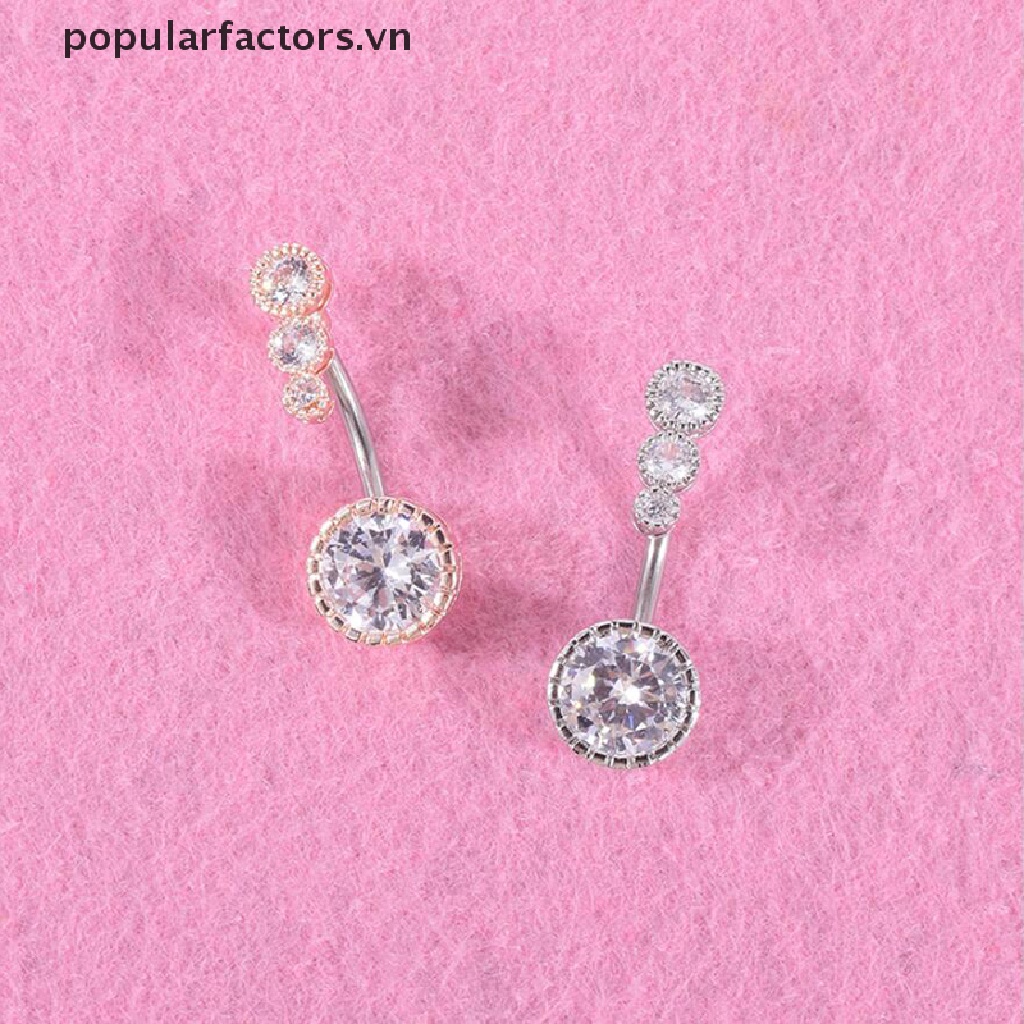 Khuyên rốn tròn đính đá pha lê 14G