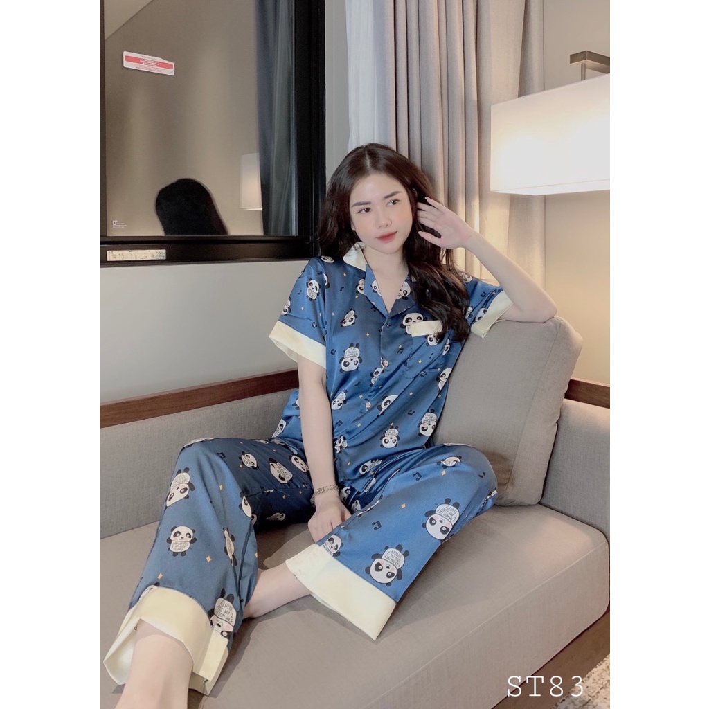 Pijama Lụa Mango Nữ Dễ Thương, Quần Áo Ngủ Pizama Mặc Nhà Cute, Pyjama Lụa Chất Mát