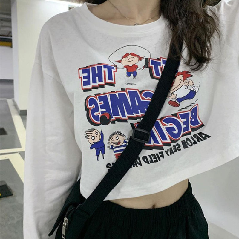 IELGY Áo Thun Tay Dài In Họa Tiết Màu Xanh Dương Thời Trang Hàn Quốc Cho Nữ