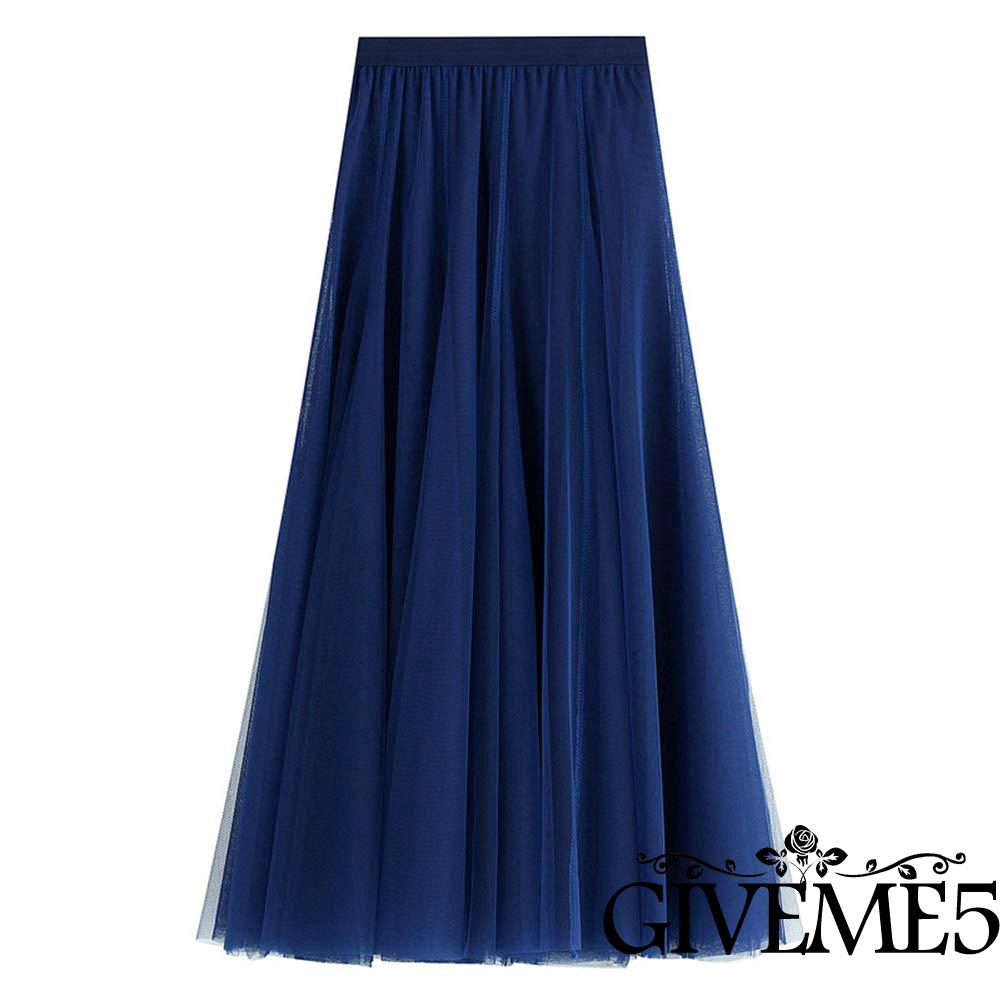 Chân váy maxi dài lưng cao vải lưới tuyn nhiều lớp cho nữ