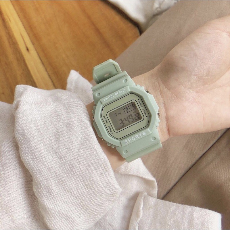 Đồng hồ thể thao nam nữ CHUBBIE xanh matcha đồng hồ điện tử unisex Watchesbytif size 35mm kèm báo thức đi học đi chơi