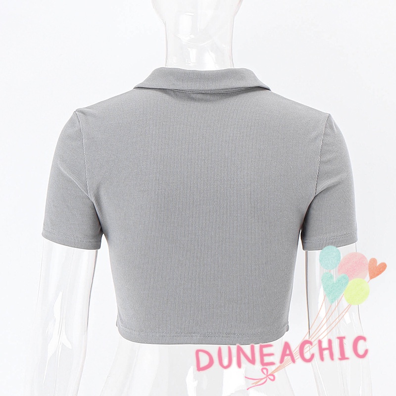 DUNEA Áo Sơ Mi Croptop Tay Ngắn Xếp Ly Thời Trang Cho Nữ