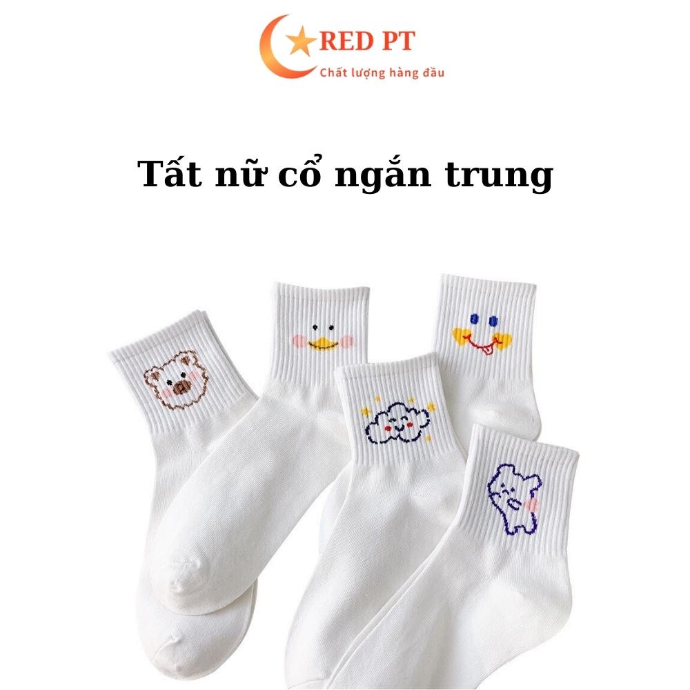 Tất nữ cổ ngắn vớ trắng xinh cute thun cotton RED PT