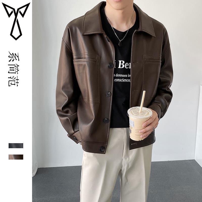 Áo khoác da dáng đứng unisex