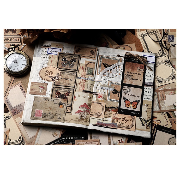 Hình dán trang trí sổ tay DIY hình thẻ sách, cuộn film vintage