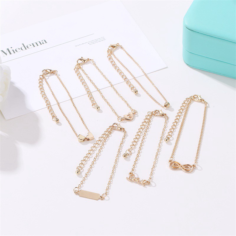 6pcs/set Heart Love Infinity  Gold Bracelet Women Birthday Gifts