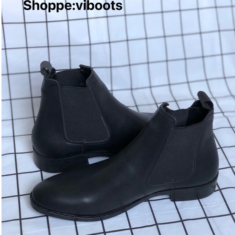 Giày Nam Chelsea Boots Classic Da Xít Cổ Chun Đế Cao Su Da Không Nhăn Phong Cách Lịch Lãm Tăng Chiều Cao