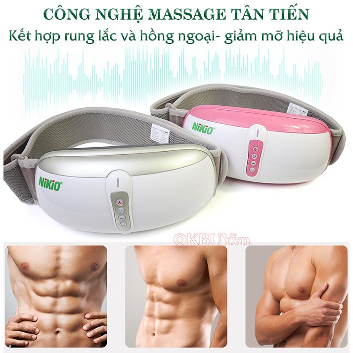 Máy Massage Bụng Rung Lắc Hồng Ngoại Nhật Bản Nikio NK-169DC - Pin sạc - Chính Hãng Màu Hồng - Giảm Cân