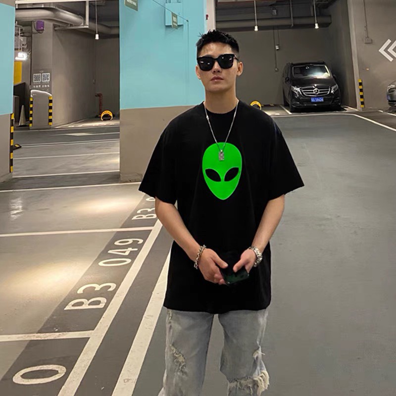 Áo thun nam nữ form rộng cổ tròn tay lỡ áo phông unisex cotton oversize  giá rẻ in mặt xanh APQ12