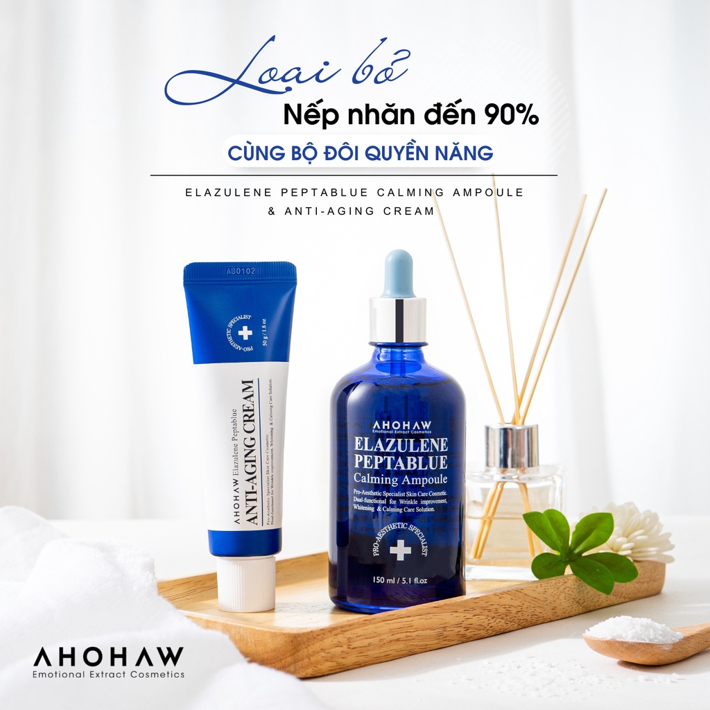 Bộ Đôi Dưỡng Trắng, Chống Lão Hóa Cao Cấp Ahohaw Anti-Aging Cream & Alazulene Peptablue Ampoule