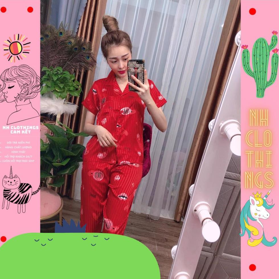 Bộ đồ ngủ, đồ bộ Pijama lụa nữ mặc nhà gấm lụa quần lửng tay ngắn freesize NH CLOTHINGS