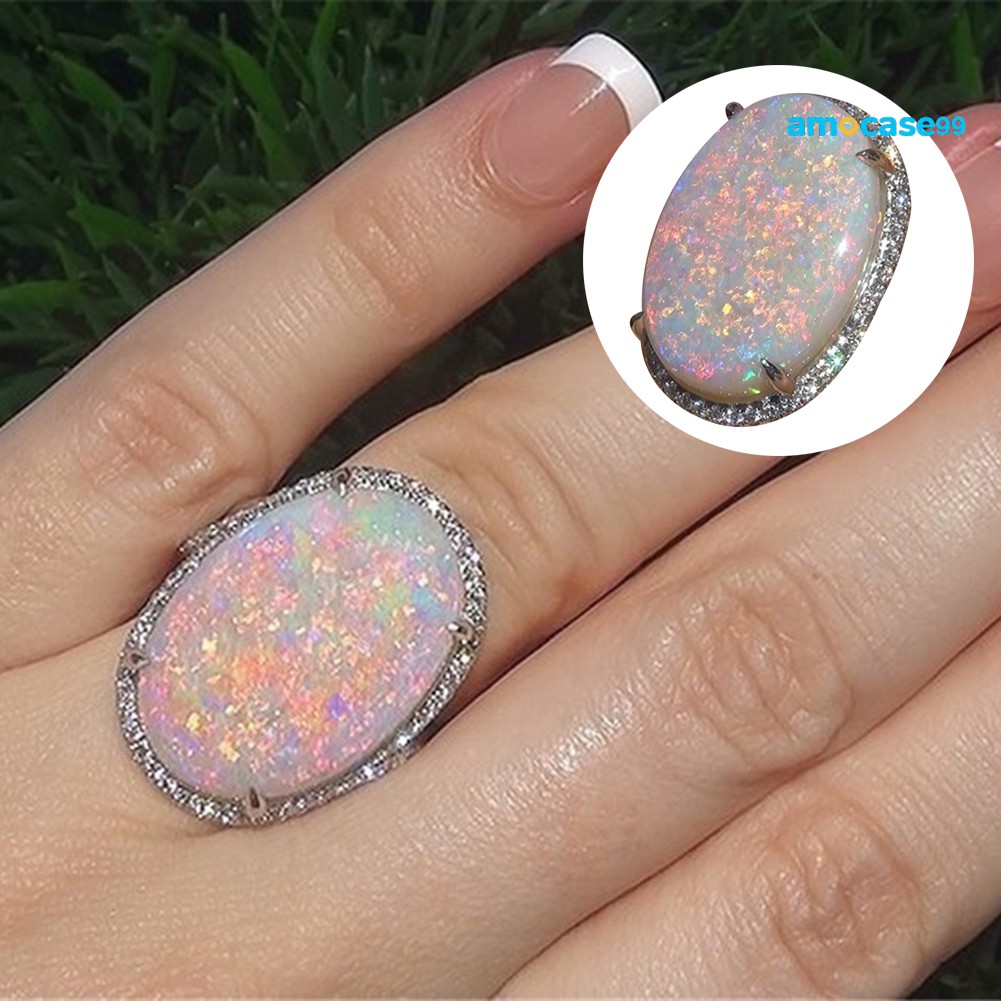 Nhẫn Đính Đá Opal Nhân Tạo Lấp Lánh Thời Trang