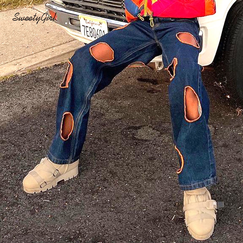 Quần Jean Ống Đứng Lưng Thấp Thiết Kế Rách Độc Đáo Thời Trang 2022 Cá Tính Cho Nữ