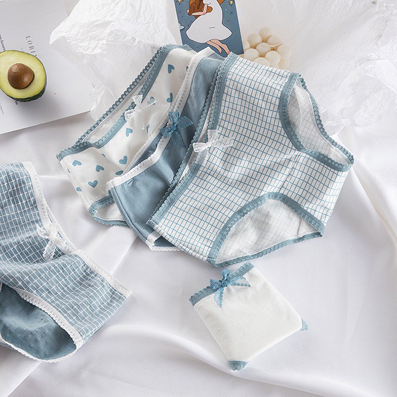 Quần Lót Nữ Cotton - Quần Lót Nữ set xanh viền bèo dễ thương mềm mại thoáng mát DAN STORE Mã 8018