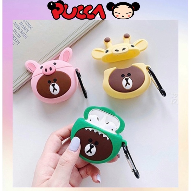 Vỏ Bảo Vệ Airpods 1/Airpods 2 Silicone Hình Gấu Brown