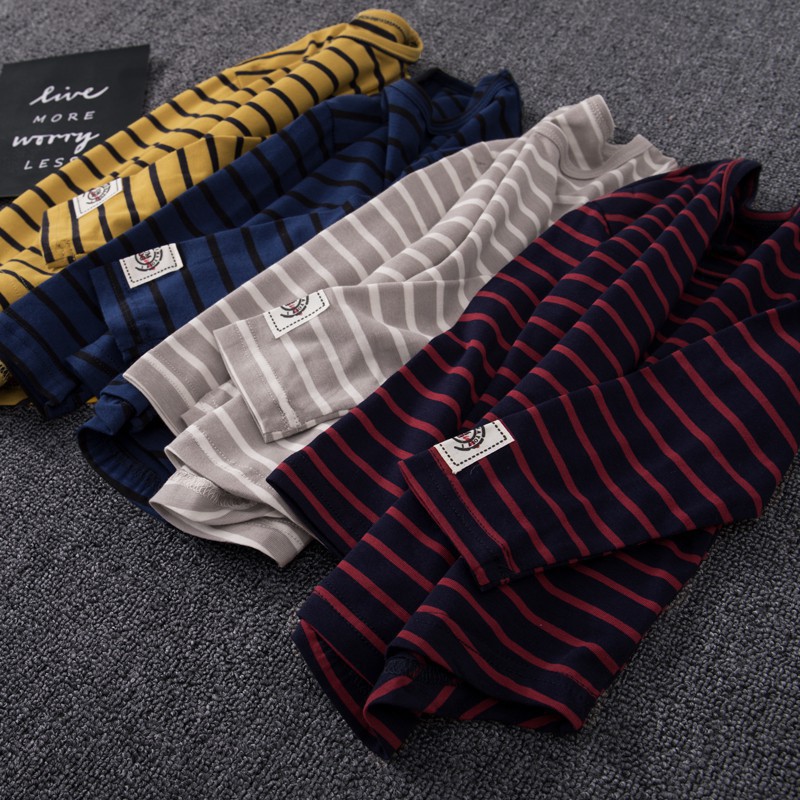 Boys' long-sleeved T-shirts, striped shirts, pure cotton children's Korean fashion tops, new big kids T-shirts
