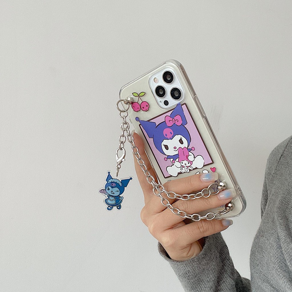 Luxury Cartoons Chain transparent Phone Case For iphone 12 Pro Mini 11 12 pro max  11 pro max  7 8 plus X XR XS Max SE 2020 Soft Bear Pearl Bracelet Clear Protective Cover