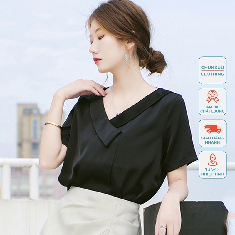 Áo sơ mi nữ kiểu cổ xếp tay ngắn công sở Chunxuu, chất vải Voan cao cấp mềm mịn mát - SP23