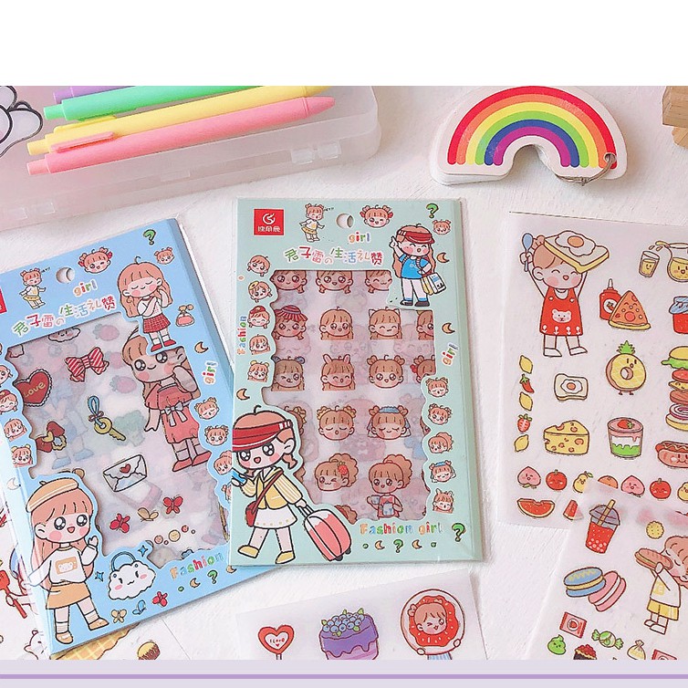 Túi 4 tờ dán Sticker trang trí điện thoại, máy tính, sổ vở, kệ, hộp văn phòng phẩm