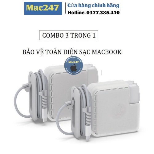 Ốp bọc bảo vệ sạc Macbook đa năng 3 trong 1 kèm bộ cuốn bảo vệ chống đứt gãy đầu dây sạc