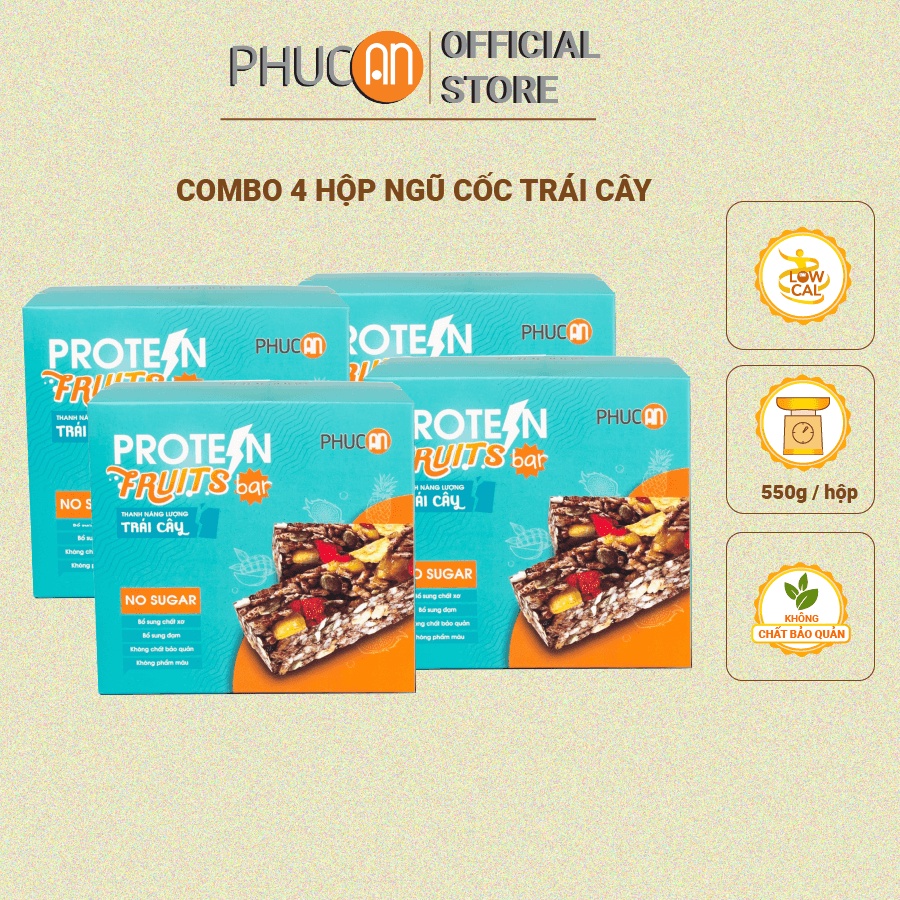 Combo 4 hộp thanh năng lượng ngũ cốc trái cây Phúc An - Thay thế bữa ăn nhẹ- 8 thanh/ 1 hộp