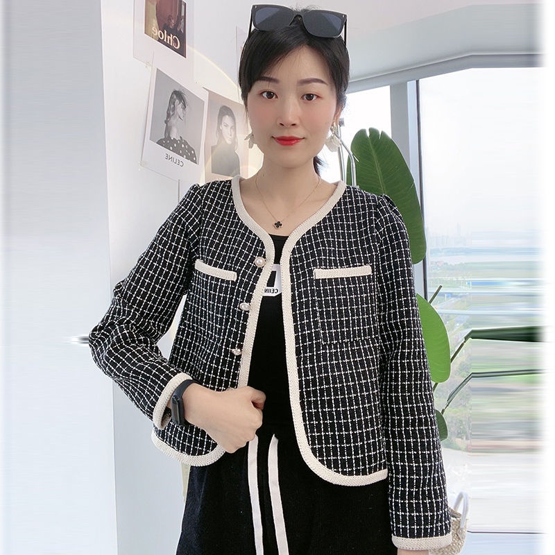 Áo Khoác Cardigan Dáng Ngắn Sọc Ca Rô Màu Tương Phản Thời Trang 2022 Cho Nữ