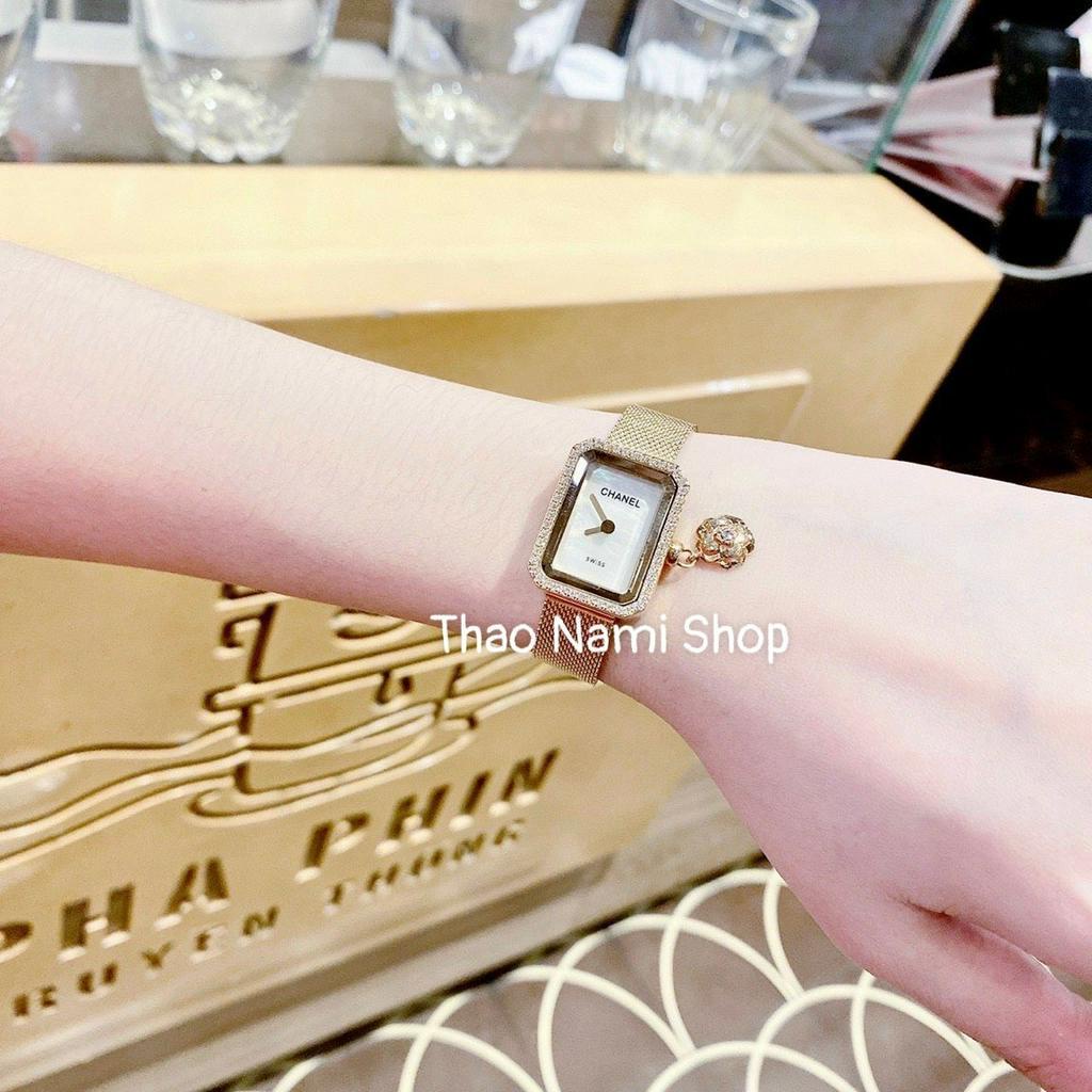 Đồng hồ nữ đẹp dây kim loại T.CNel, đồng hồ nữ đẹp dây lưới nhuyễn mặt chữ nhật viền đá nhẹ nhàng cực xinh -ThaoNami