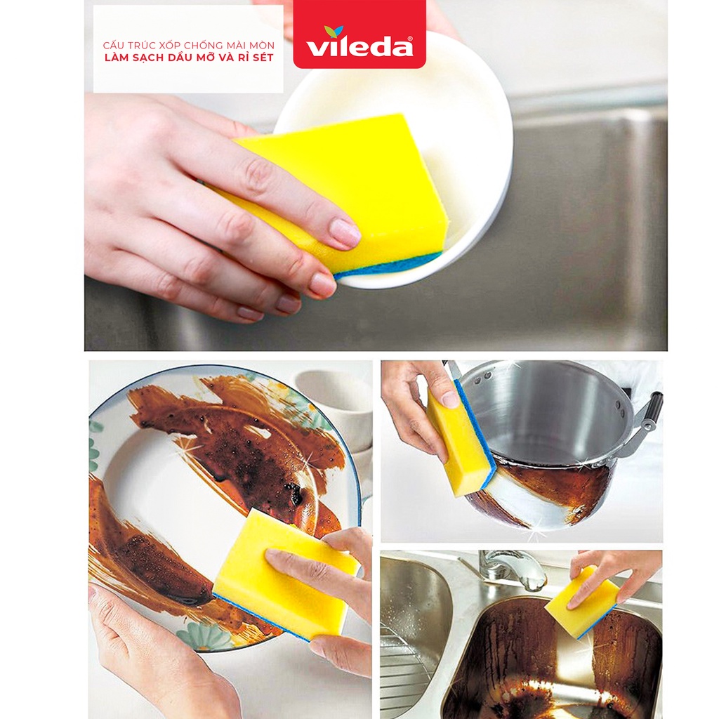 Mút rửa chén chống xước bát đĩa VILEDA gói 5 miếng - TSU156160