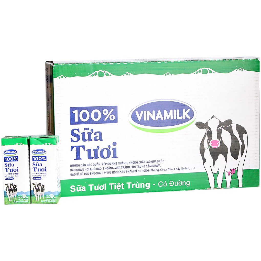 [Date T02.2020] Thùng 48 Hộp Sữa Tươi Tiệt Trùng Vinamilk 100% Có Đường 180ml