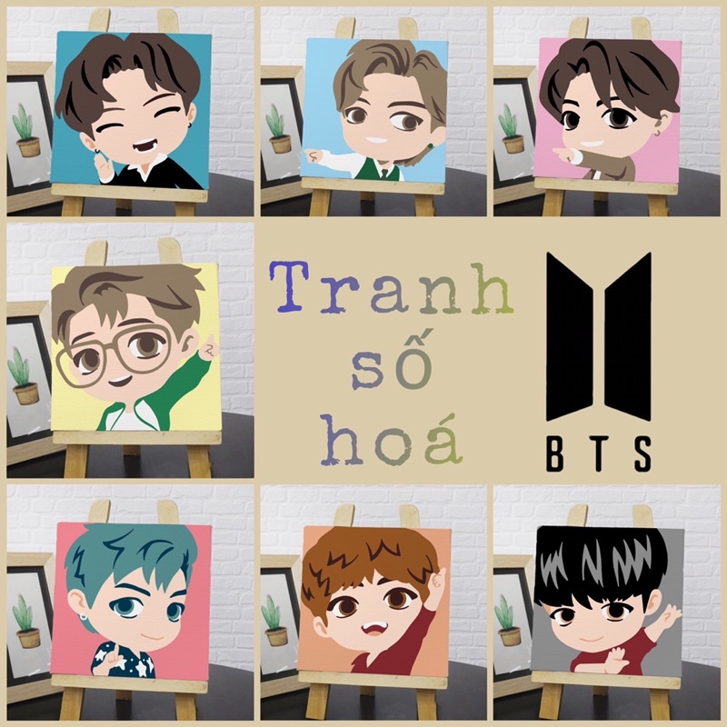 Tranh tô màu theo số BTS Chibi, tranh tô màu số hoá BTS BT21 Chibi được căng khung sẵn