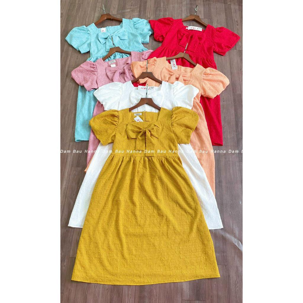 [HANNA- 55-75KG] Đầm bầu xinh dự tiệc baby doll đầm dài vải mềm mát dễ thương có khóa sau lưng free size 55-75kg