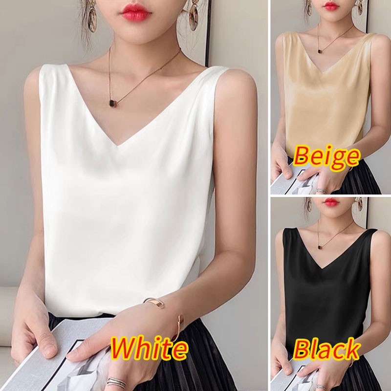 Áo lụa satin Zanzea sát nách cổ chữ V màu trơn thời trang cho nữ