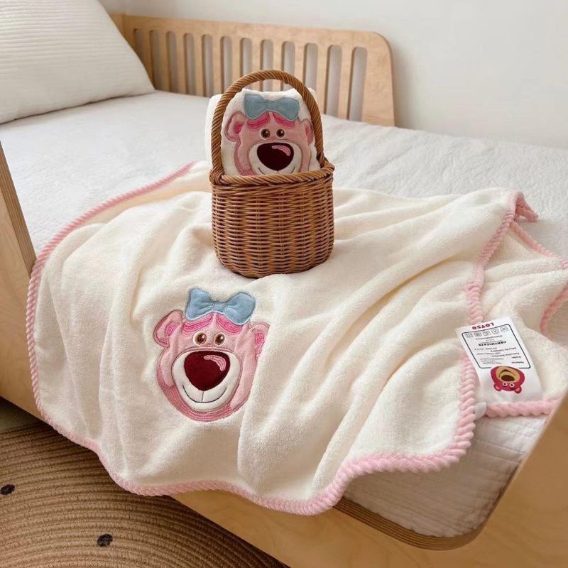 Bộ khăn tắm Cotton trơn thấm hút nhanh hoạ tiết Gấu dâu đáng yêu