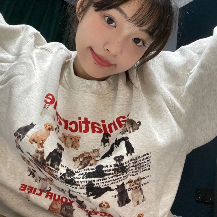 ZHELIHANGFEI Áo Sweater Tay Dài Cổ Tròn Dáng Rộng In Họa Tiết Xinh Xắn