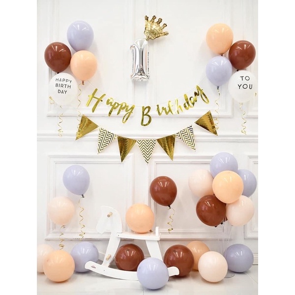 Set bóng sinh nhật hàn quốc màu nâu tây đẹp