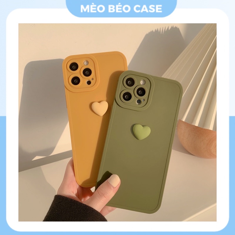 (SIÊU RẺ) Ốp lưng iphone trơn nhám bảo vệ cam tim tròn xanh vàng 7plus/8/8plus/x/xr/xs/11/12/13/pro/max/plus/promax