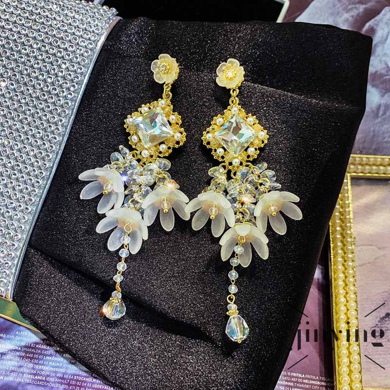 GETNOIVAS Korean Style Long Tassel Set Auger Earrings Flowers Eardrop Personality and Fashion Earrings for Women