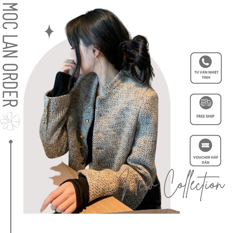 (MộcLan ORDER)Áo dạ tweed màu nâu tây cực xinh phong cách sang chảnh