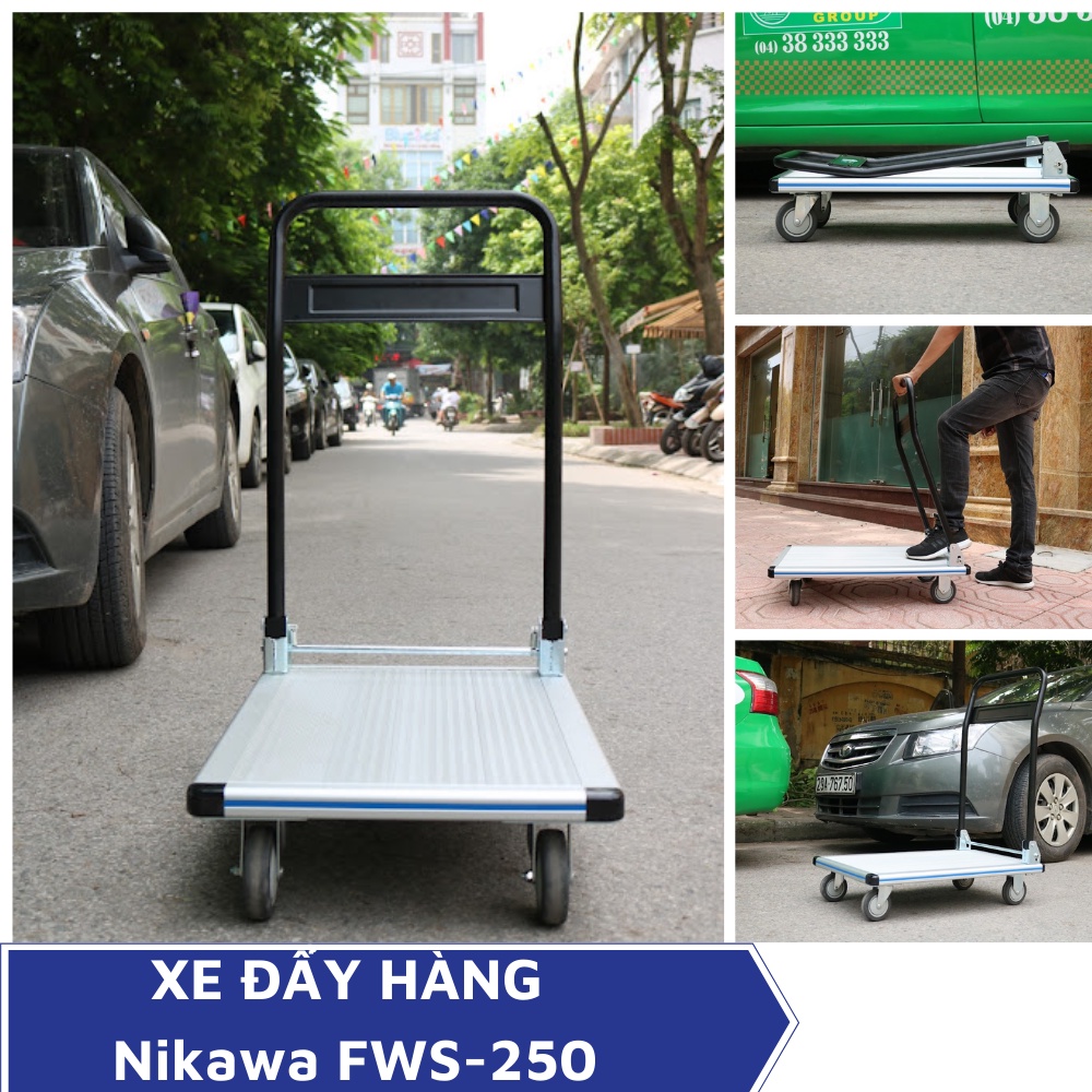 Xe đẩy hàng kéo hàng 4 bánh chống ồn sàn nhôm tay cầm thép Nikawa FWS-250 tải trọng 250kg bảo hành 12 tháng